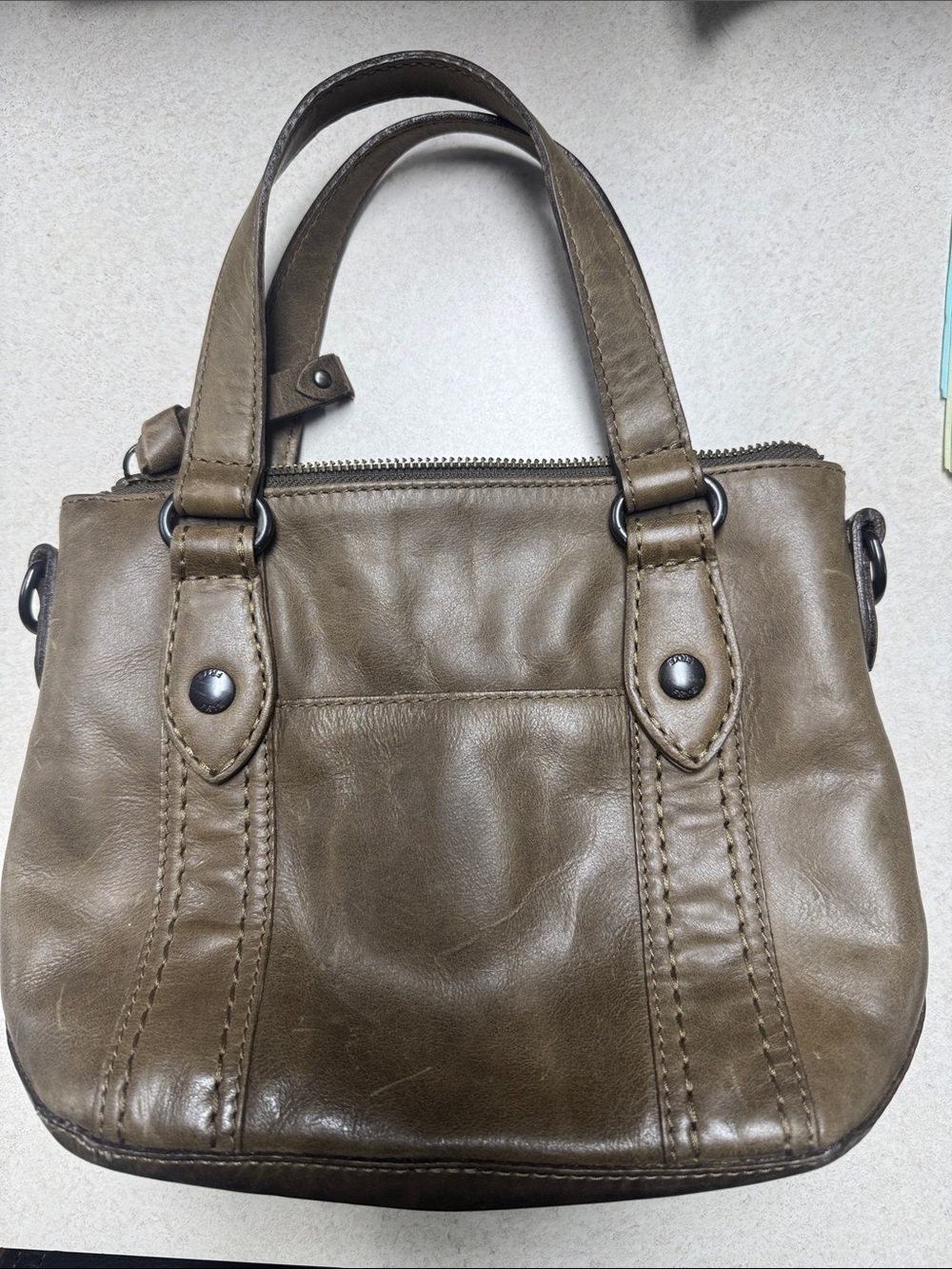 Frye Olive Leather Mini Melissa Shoulder Bag with Top Handles
